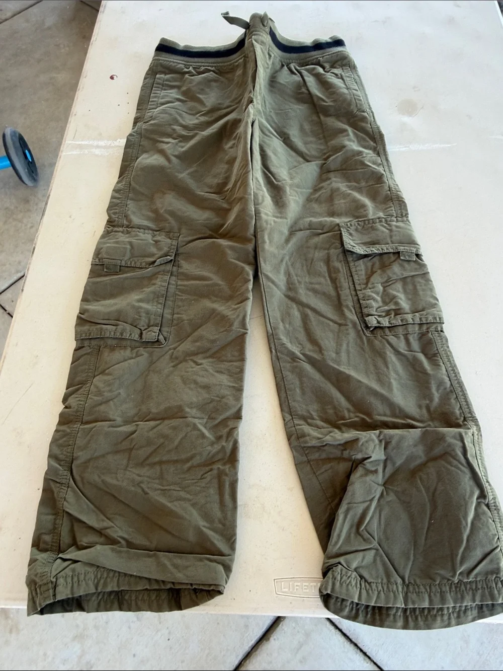 Gymboree Olive Green Cargo Pants with Navy-Trim Waistband